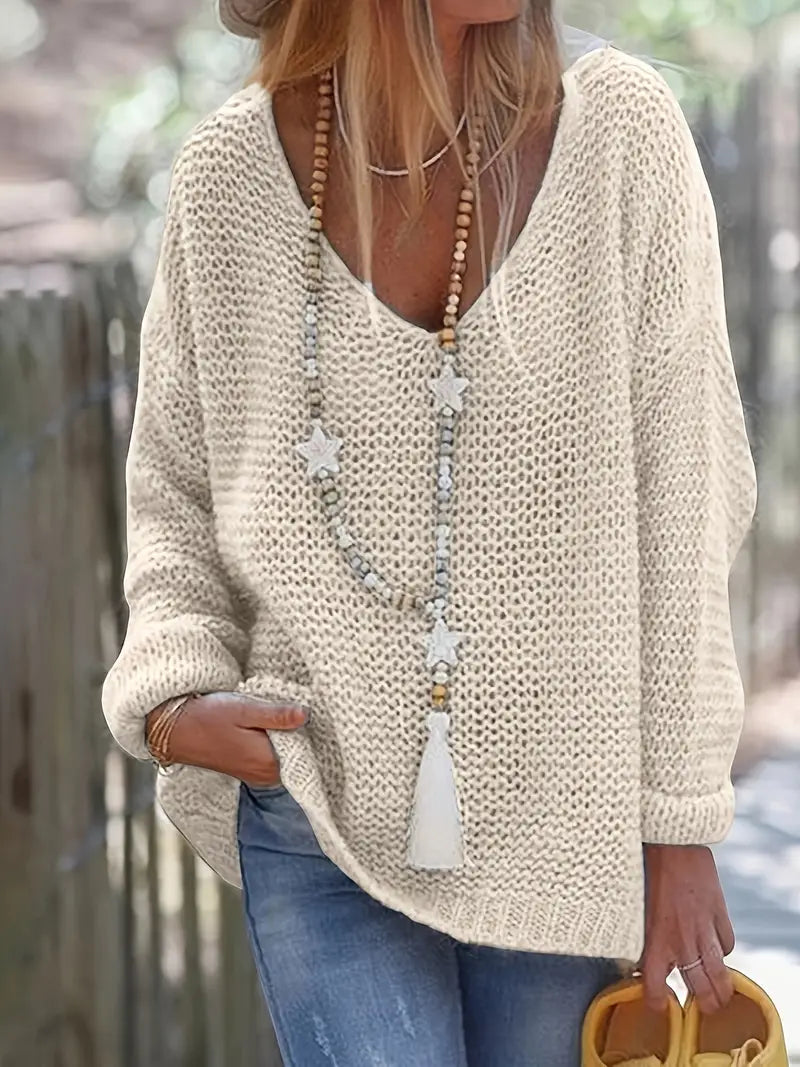 Desiree - Pull en maille unie à col en V Spring Wind