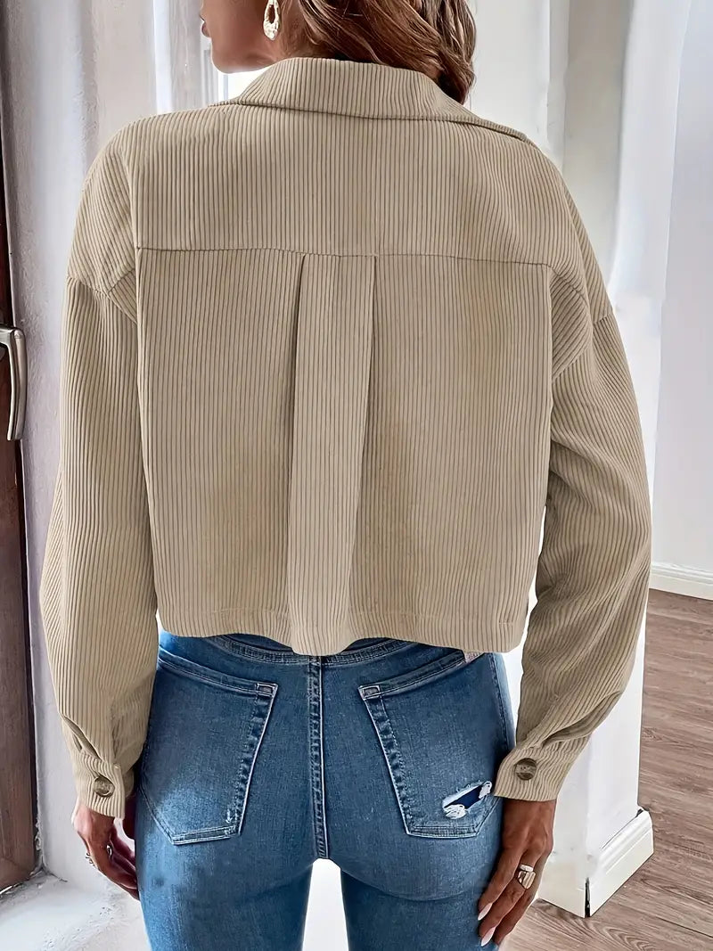 Darlene | Knopfleiste Einfarbig Drop-Shoulder-Kropfjacke