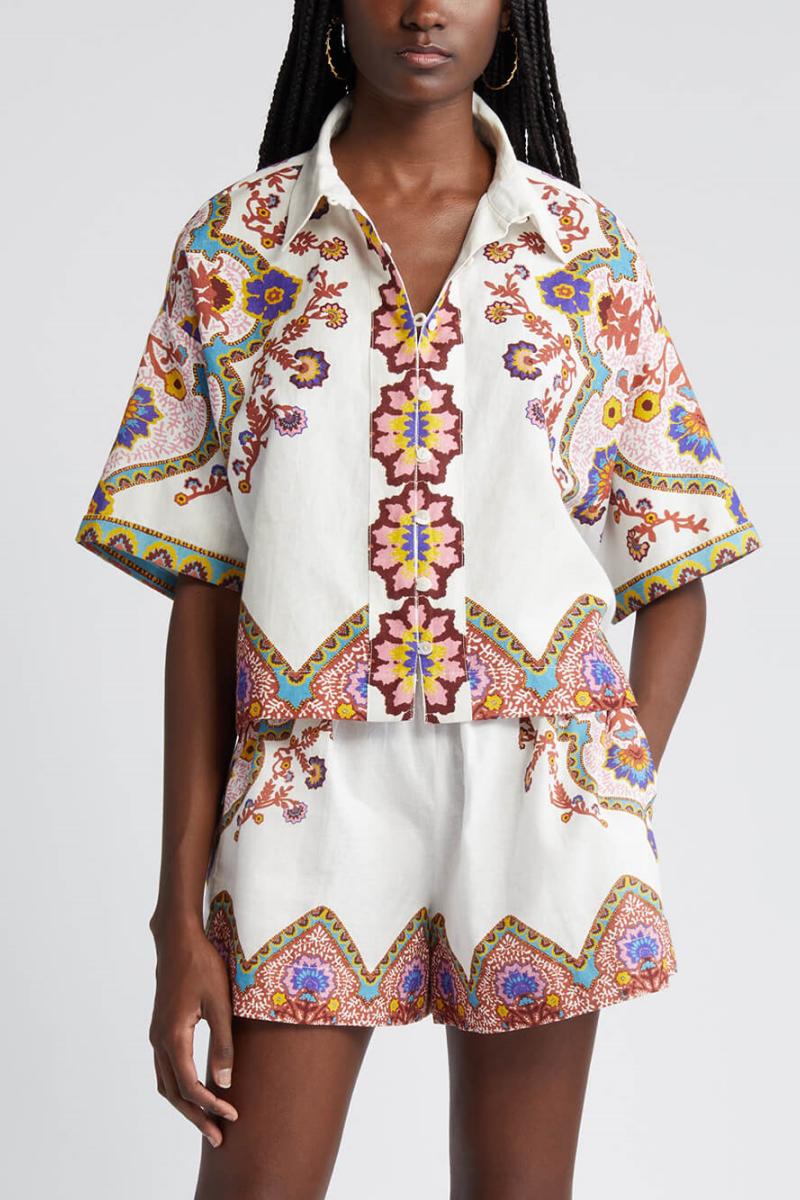 Ensemble chemise et short à imprimé floral ethnique