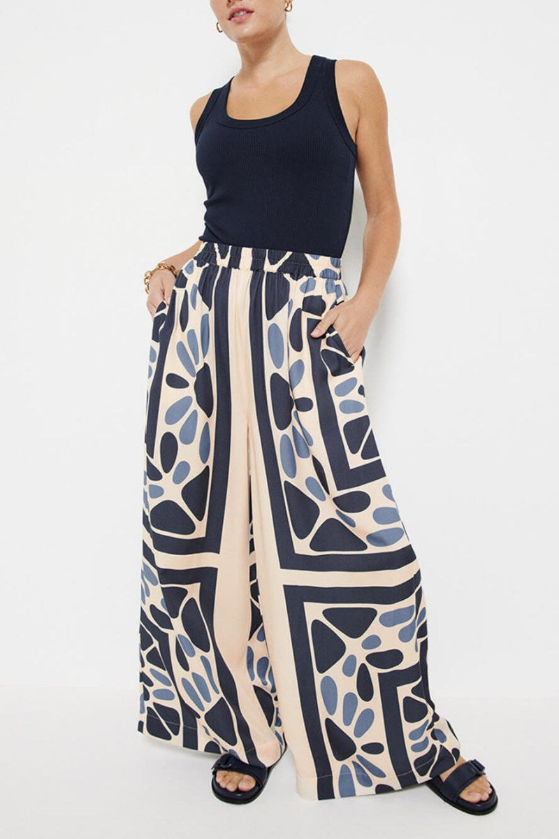 Style de vacances d'été, imprimé ethnique unique, taille ample, ensemble de pantalons élastiques