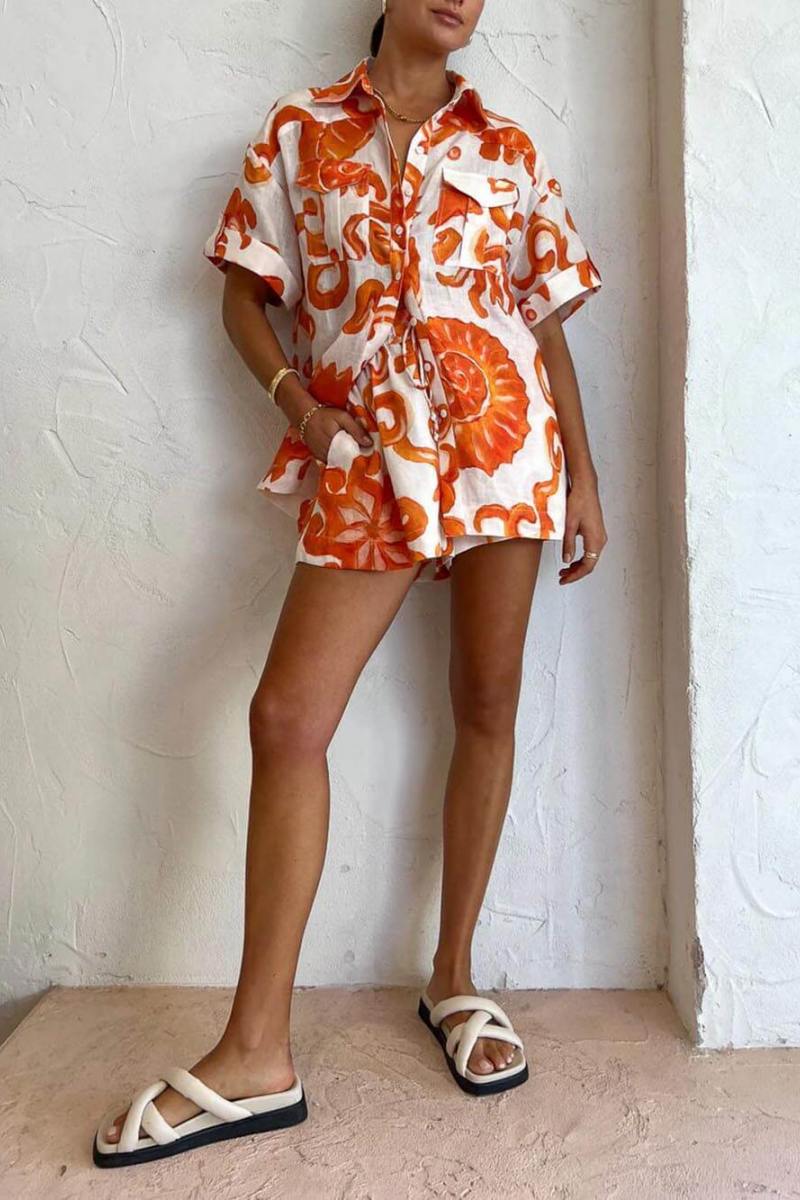 Einzigartiges bedrucktes Shorts-Revers-Lose-Hemd-Set