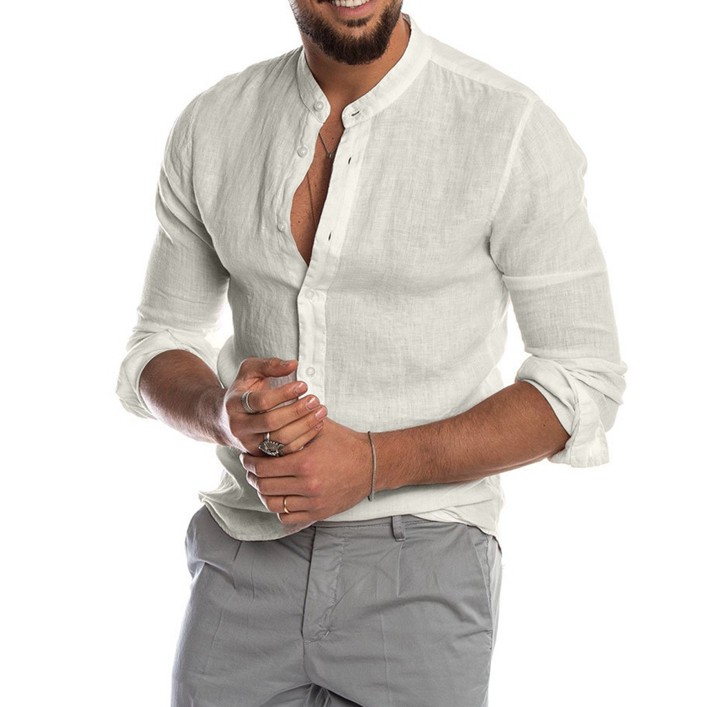 Chemise élégante en lin sans col Alessandro