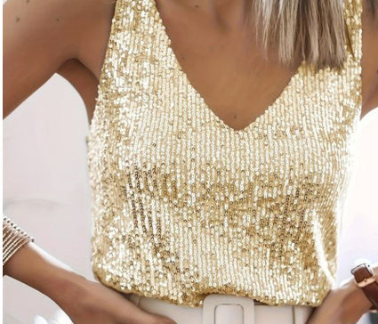 Gleamira - Stilvolles Tanktop mit tiefem V-Ausschnitt und Pailletten