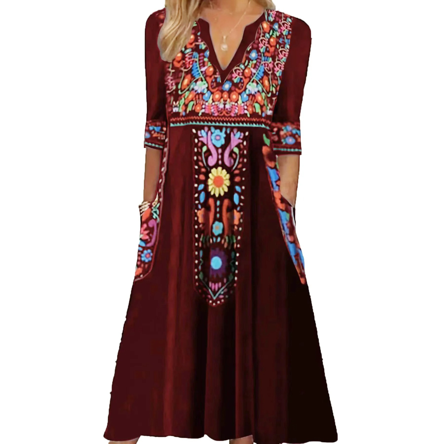 Sharonda - Sommerliches Blütendruck-Kleid mit V-Ausschnitt