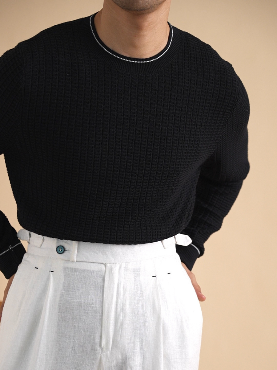 Pull en maille gaufrée à bords contrastés