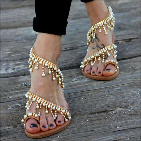 Stuttgart | Sandales plates en perles confortables avec chaussons en perles