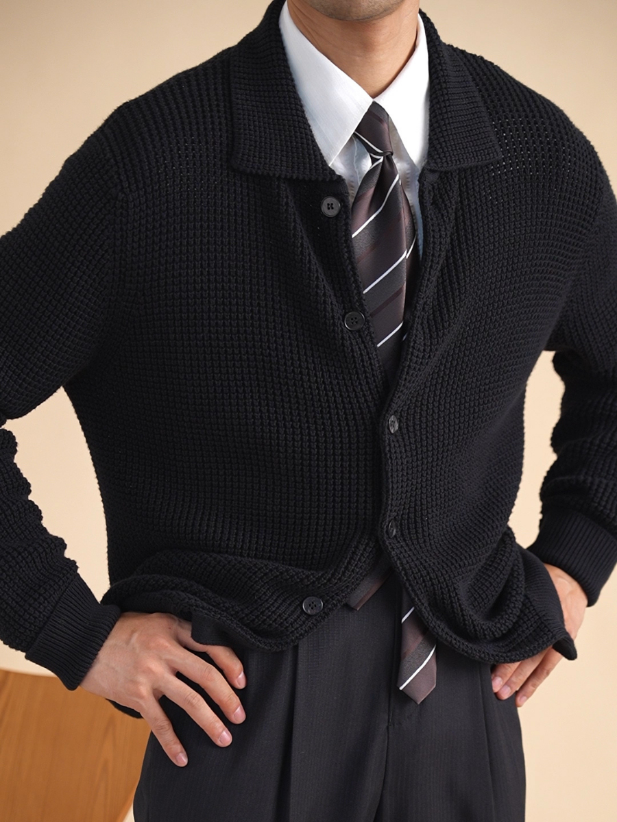 Cardigan boutonné en tricot gaufré en coton