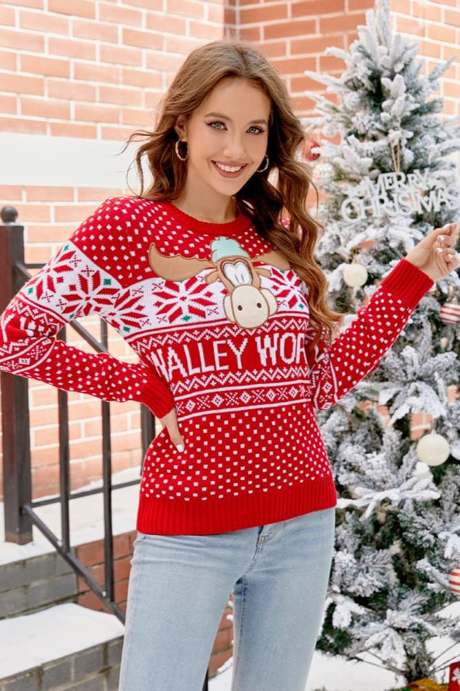Pull tricoté avec broderie de dessin animé