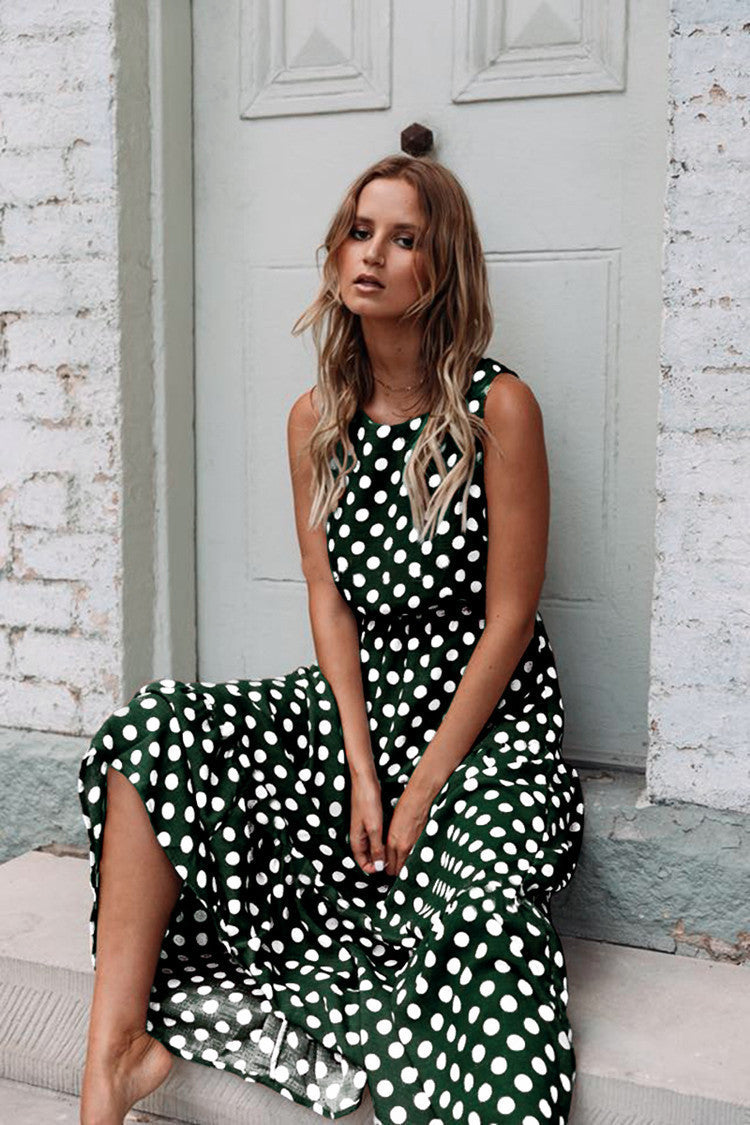 Luna - Robe longue sans manches à pois