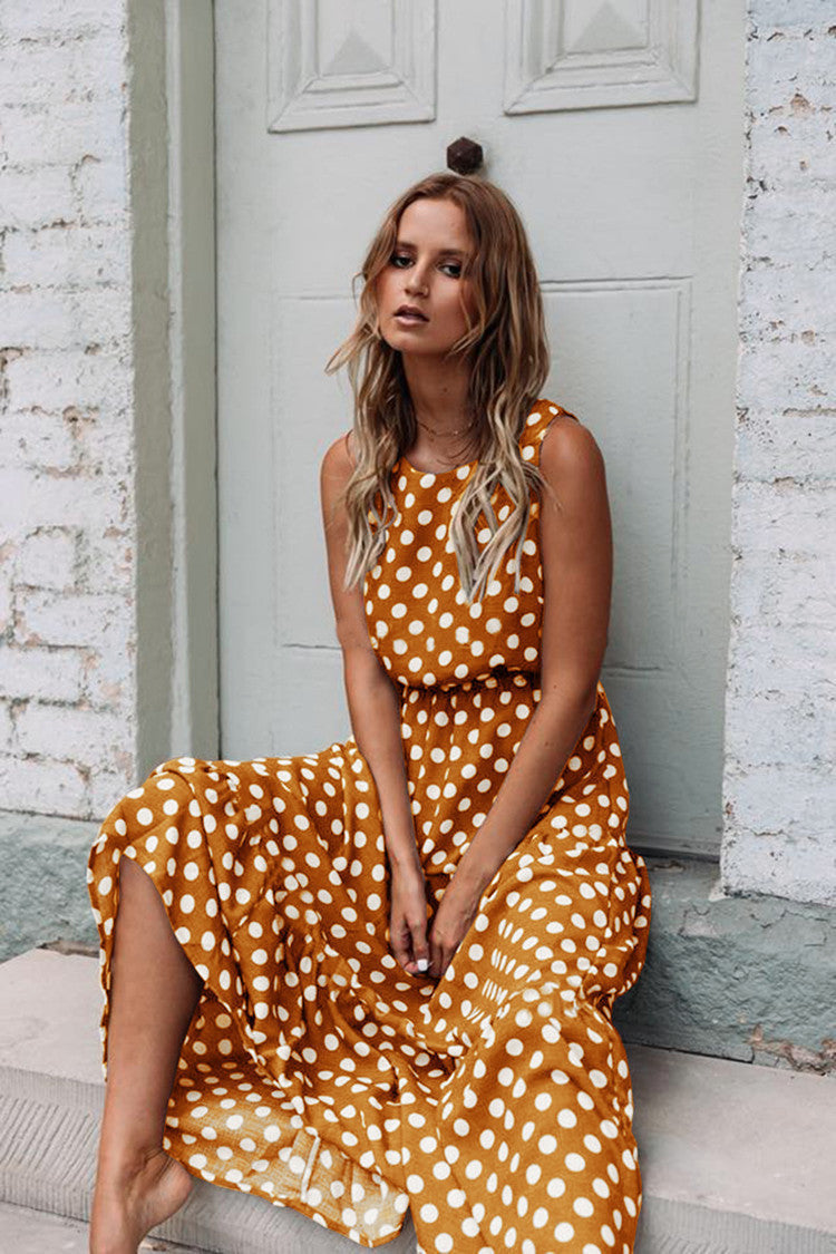 Luna - Robe longue sans manches à pois
