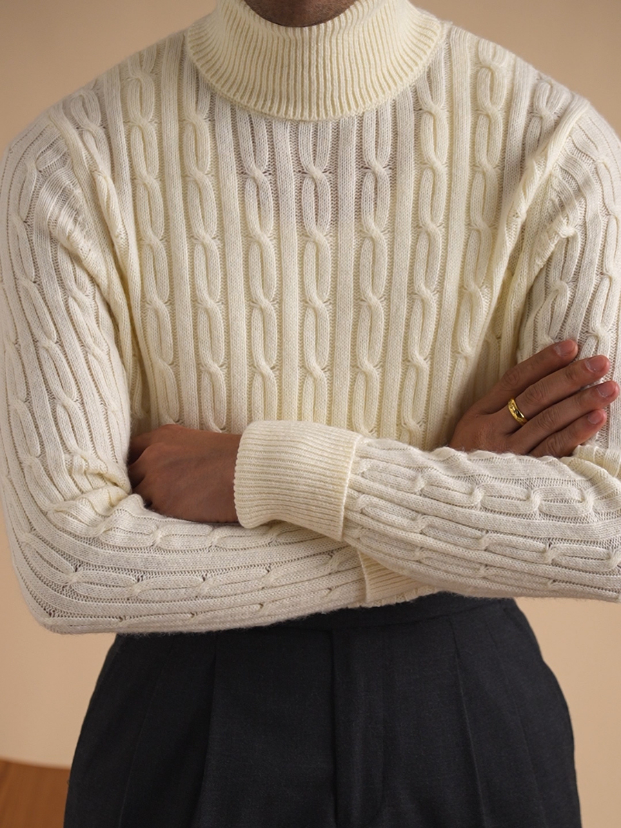 Pull col roulé en maille torsadée pour homme