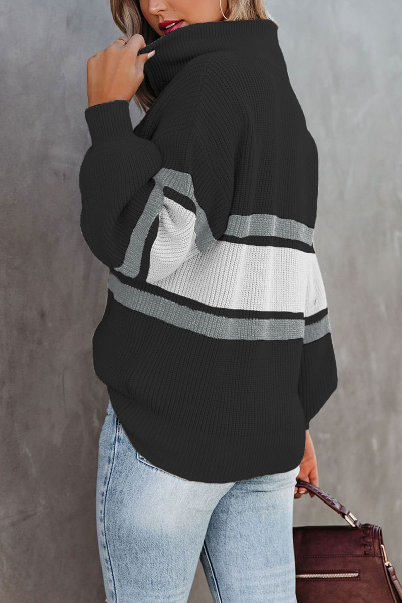 Pulls patchwork décontractés et unis avec col zippé (5 couleurs)
