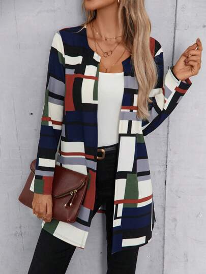 Elle | Manteau femme à motif géométrique et devant ouvert