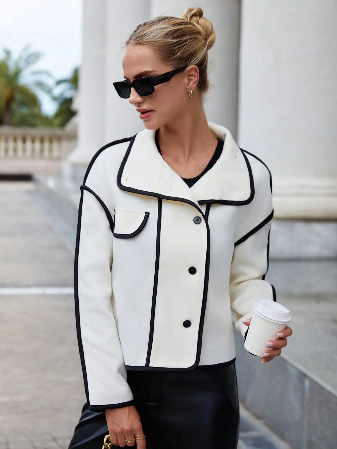 Nora | Damen-Wollmantel mit Kontrastbesatz und langen Ärmeln