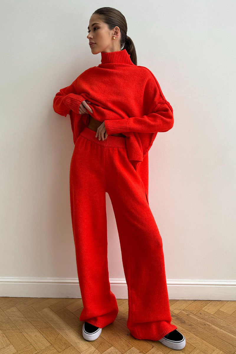 Ensemble pull à col roulé et pantalon en tricot ample