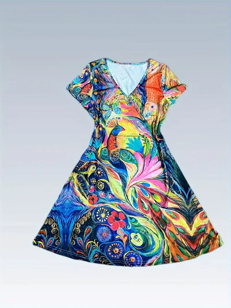 Paloma - Robe à col en V et imprimé all-over