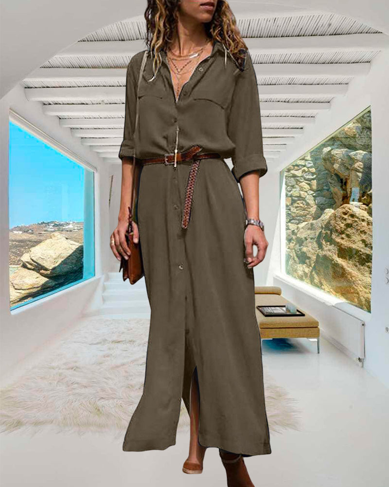 Remi - Robe élégante à manches longues avec boutons et ceinture