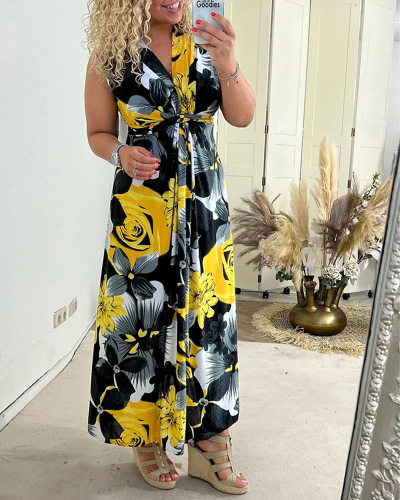 Marissa - Armelloses, plissiertes, elegantes Kleid mit Blumenmuster