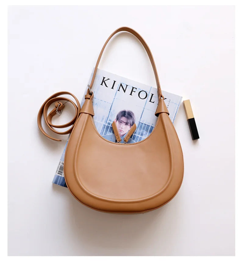 Nieuwe Vintage Okseltas Dames Grote Schoudertas Mode Echt Lederen Handtas Mode Luxe Ontwerp Zadeltas