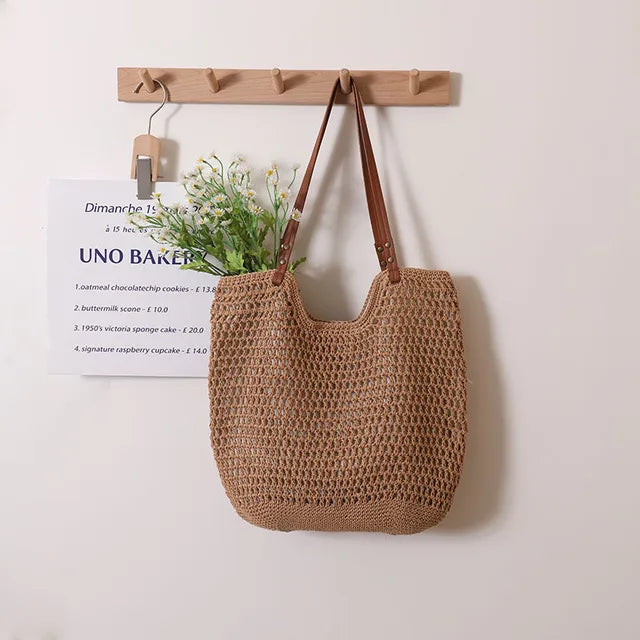 Bellachicha - Damen Vintage Bohemian Strohschultertasche mit Hohlraumdesign