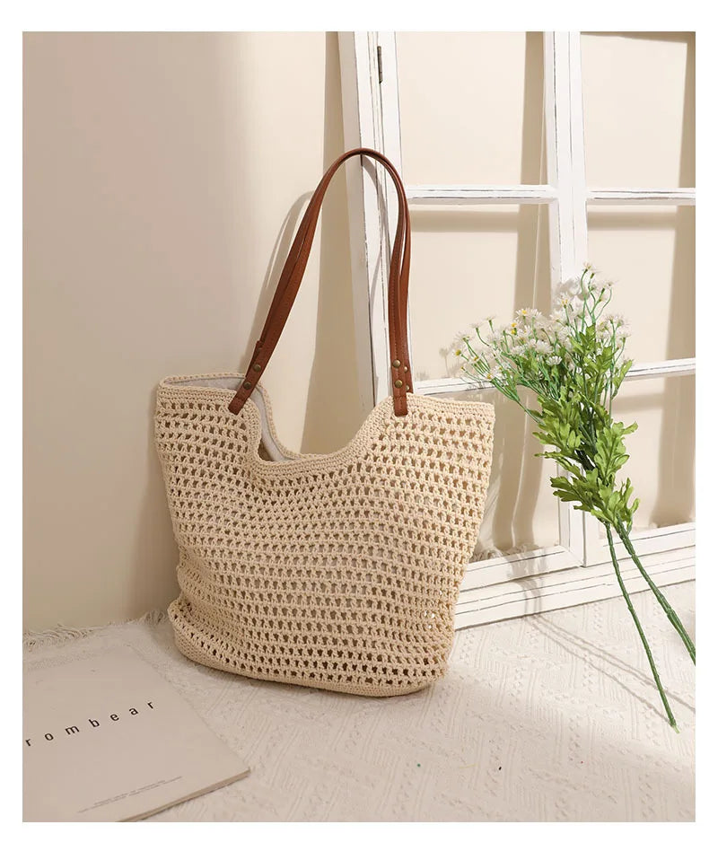 Bellachicha - Damen Vintage Bohemian Strohschultertasche mit Hohlraumdesign