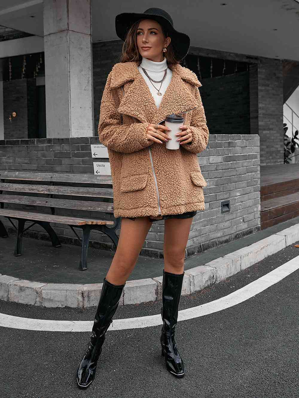 Wendellia | Veste Teddy zippée à double fermeture avec col