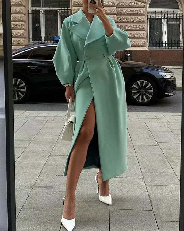 Manteau en laine vintage avec manches lanternes et revers