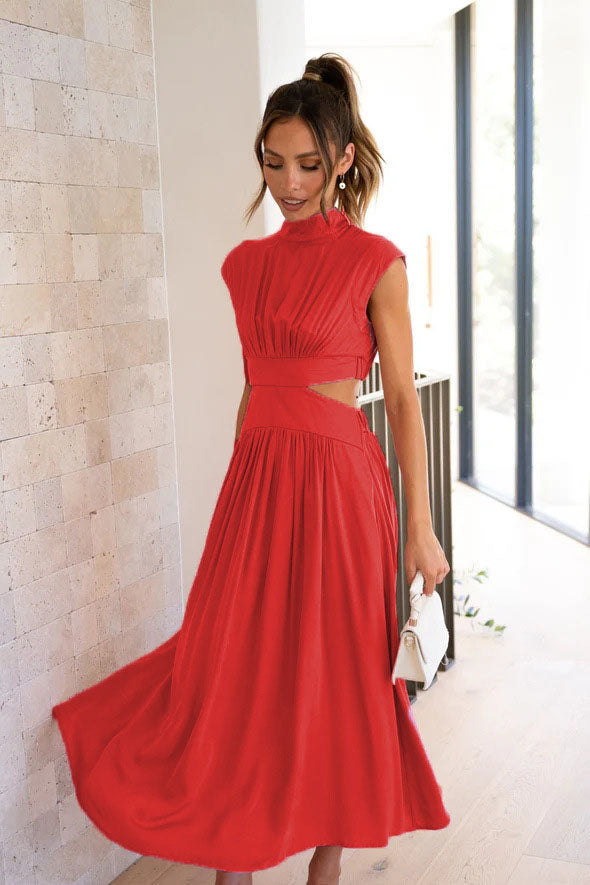 Urlaubs-Midikleid mit ausgeschnittener Taille und Taschen