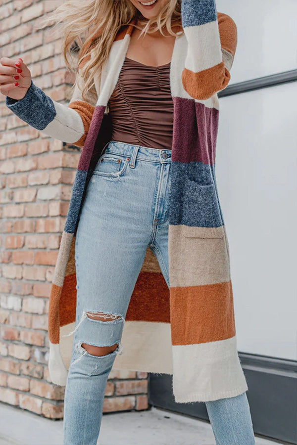 Weina | Cardigan tricoté ouvert sur le devant à blocs de couleurs