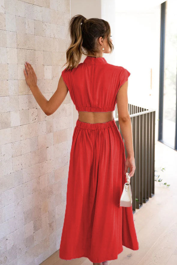 Urlaubs-Midikleid mit ausgeschnittener Taille und Taschen