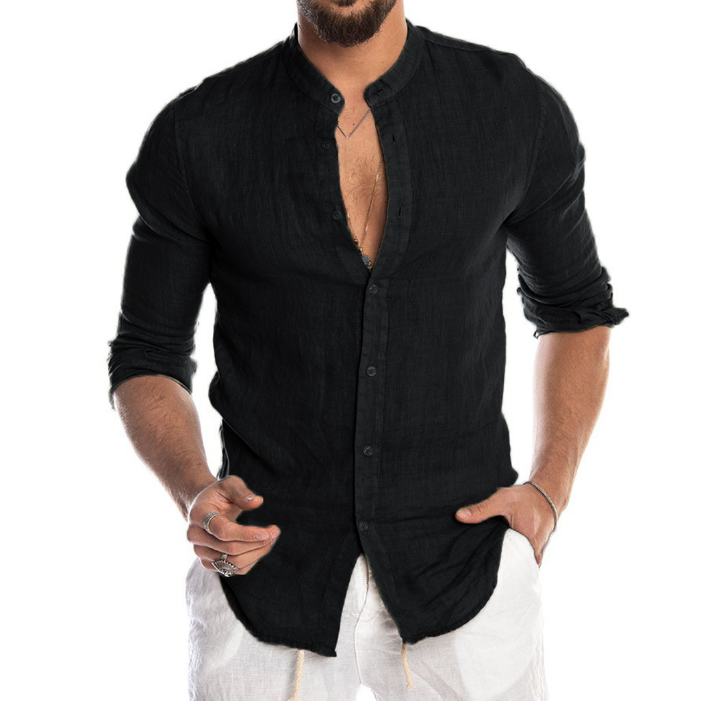 Chemise élégante en lin sans col Alessandro