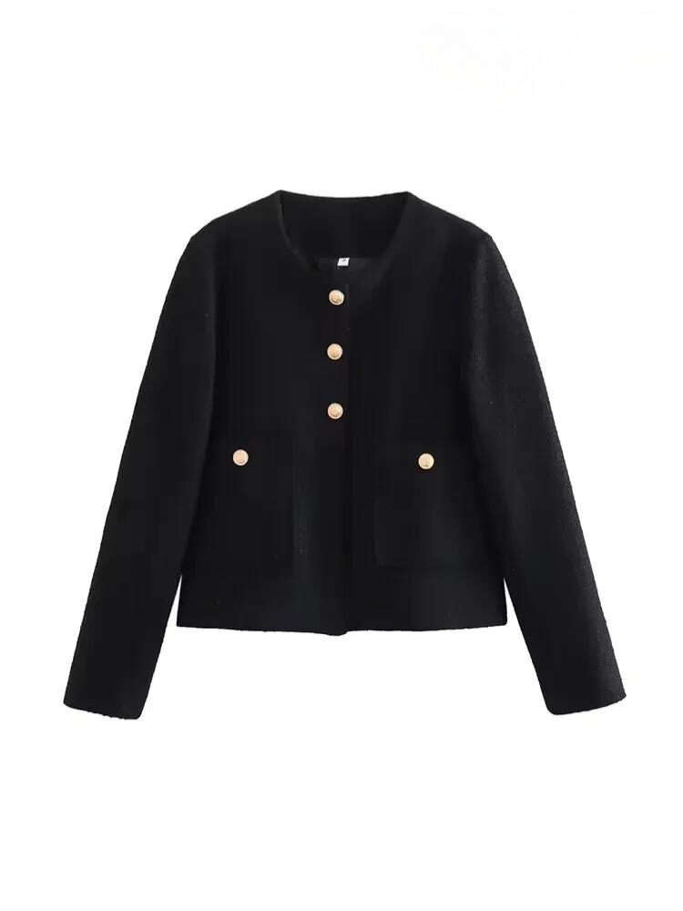 Sophia | Glänzende schwarze Tweedjacke