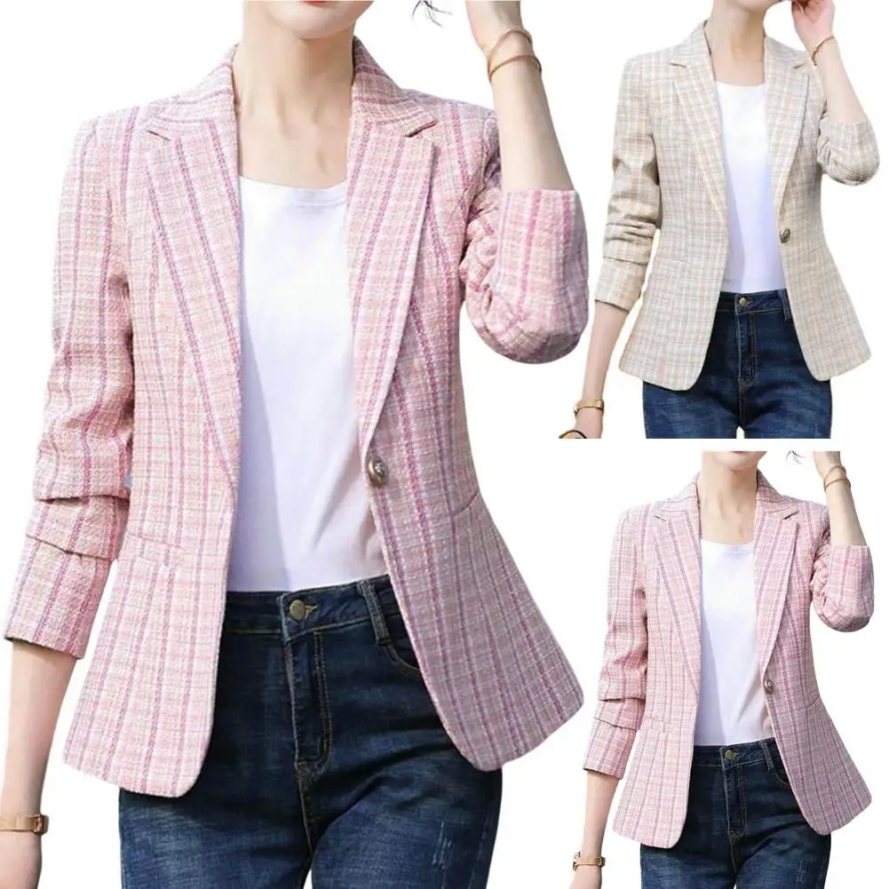 Blazer femme à carreaux avec fermeture boutonnée à la cheville - Élégant et classique