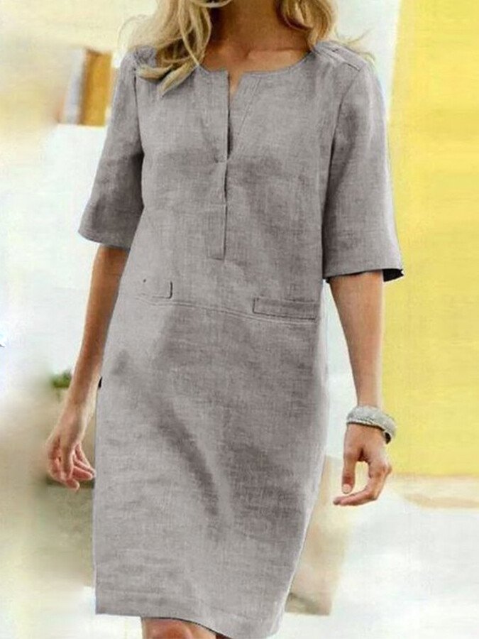 Gertie - Robe chic en coton et lin pour femme à manches courtes