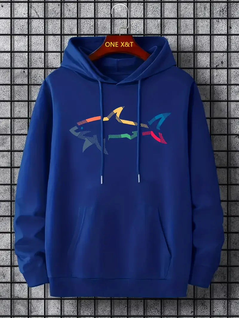 Brian – Sweat à capuche décontracté à motif requin pour homme