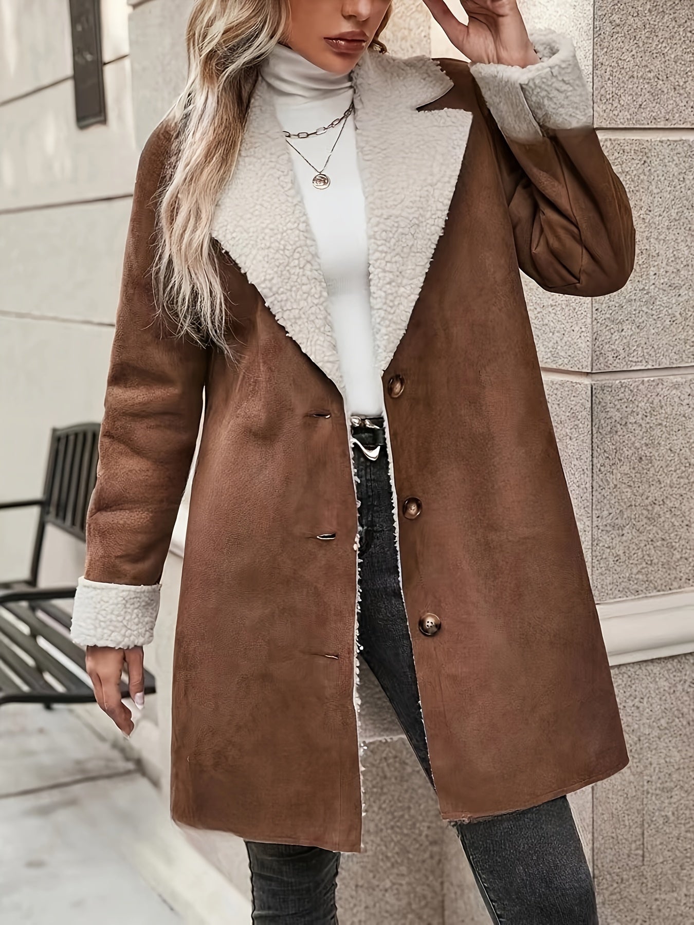 Viana | Veste isolante avec doublure Sherpa et fermeture boutonnée sur le devant