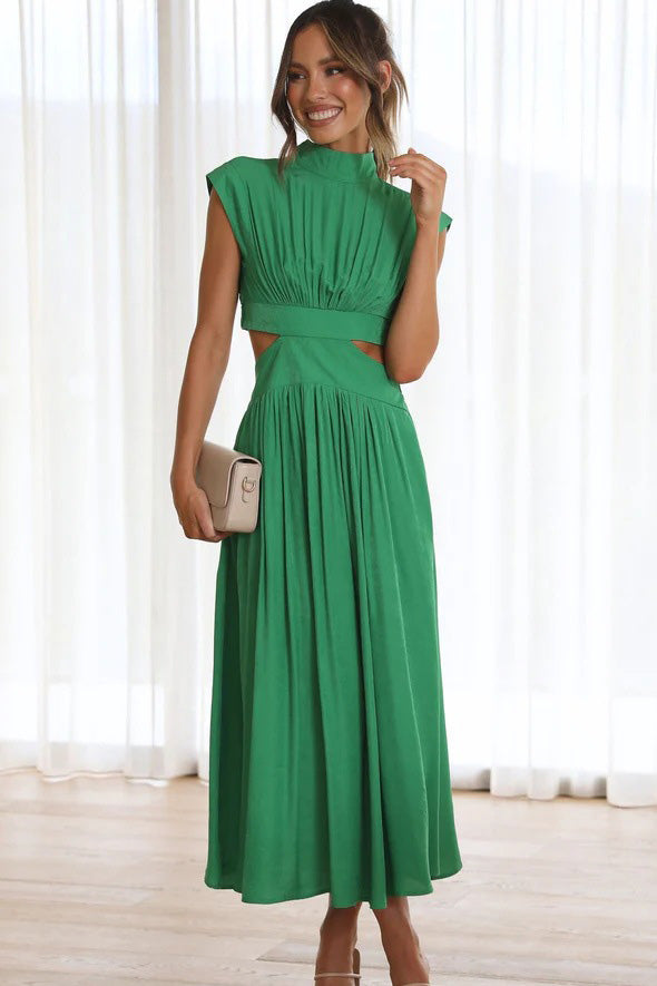 Urlaubs-Midikleid mit ausgeschnittener Taille und Taschen