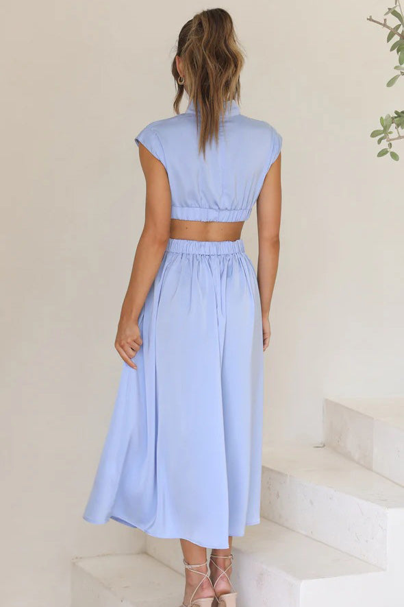 Urlaubs-Midikleid mit ausgeschnittener Taille und Taschen