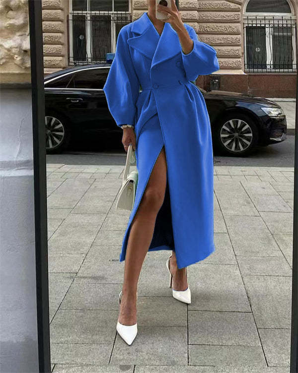 Manteau en laine vintage avec manches lanternes et revers