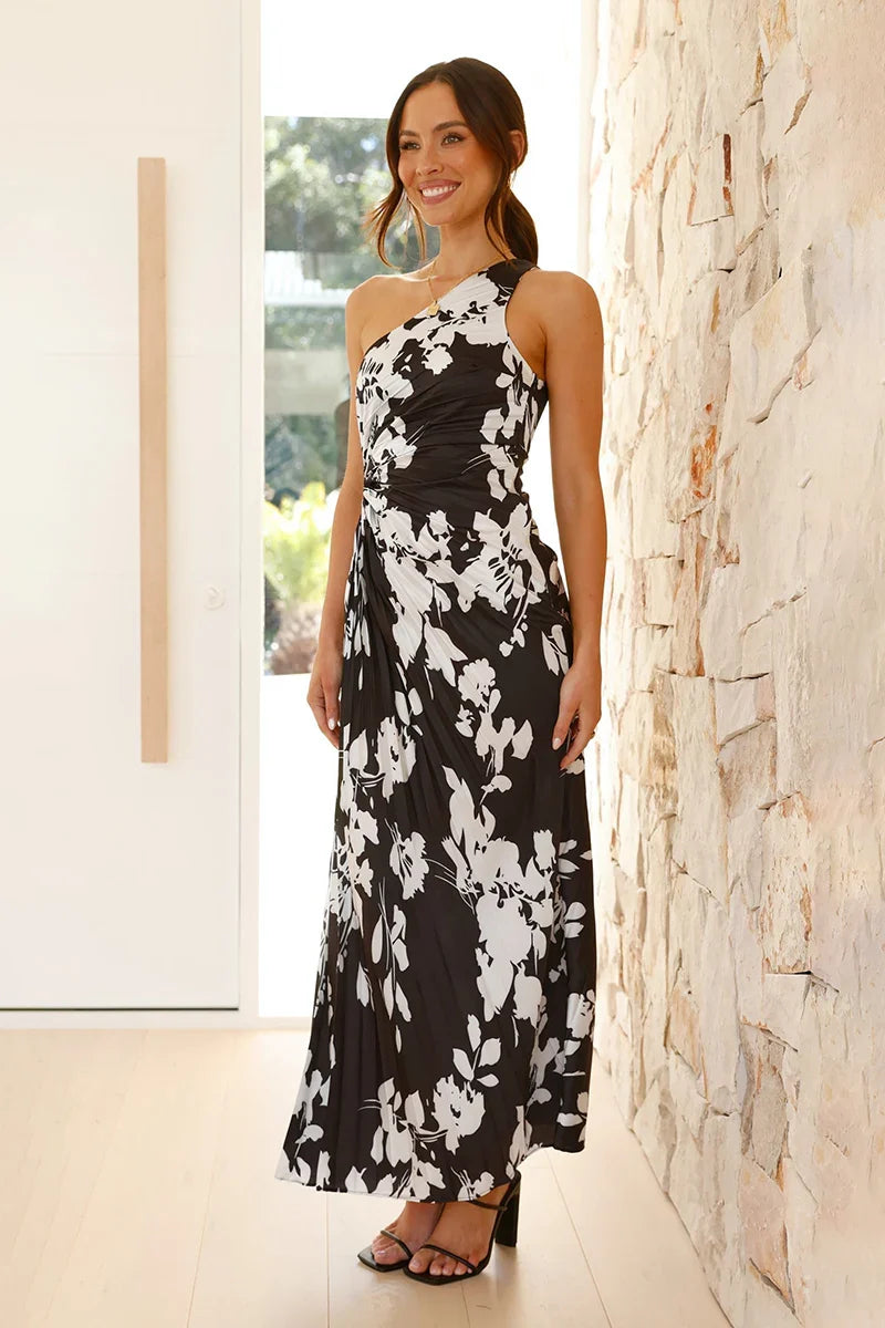 Laken Maxikleid - Schwarz/Weiß geblümt