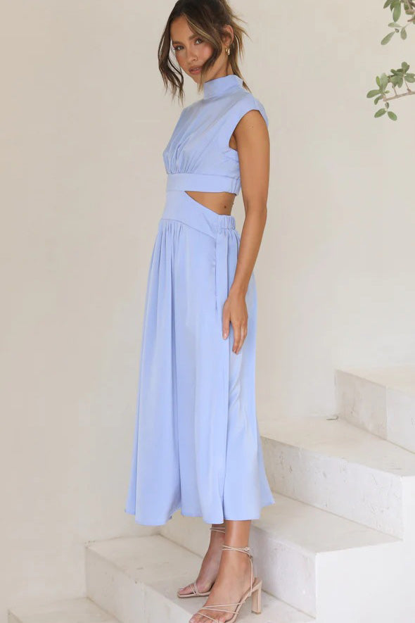 Urlaubs-Midikleid mit ausgeschnittener Taille und Taschen