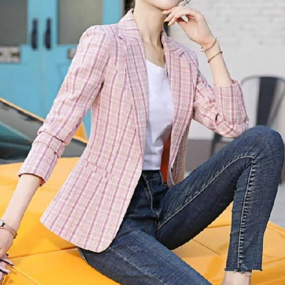 Blazer femme à carreaux avec fermeture boutonnée à la cheville - Élégant et classique