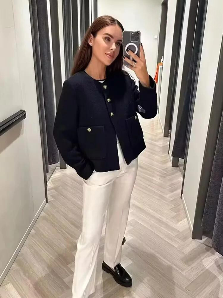 Sophia | Glänzende schwarze Tweedjacke