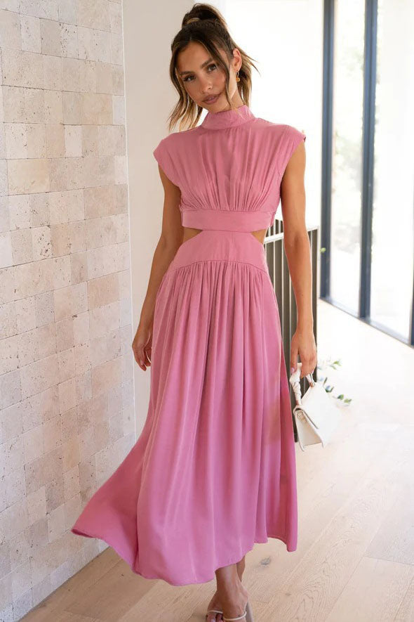 Urlaubs-Midikleid mit ausgeschnittener Taille und Taschen