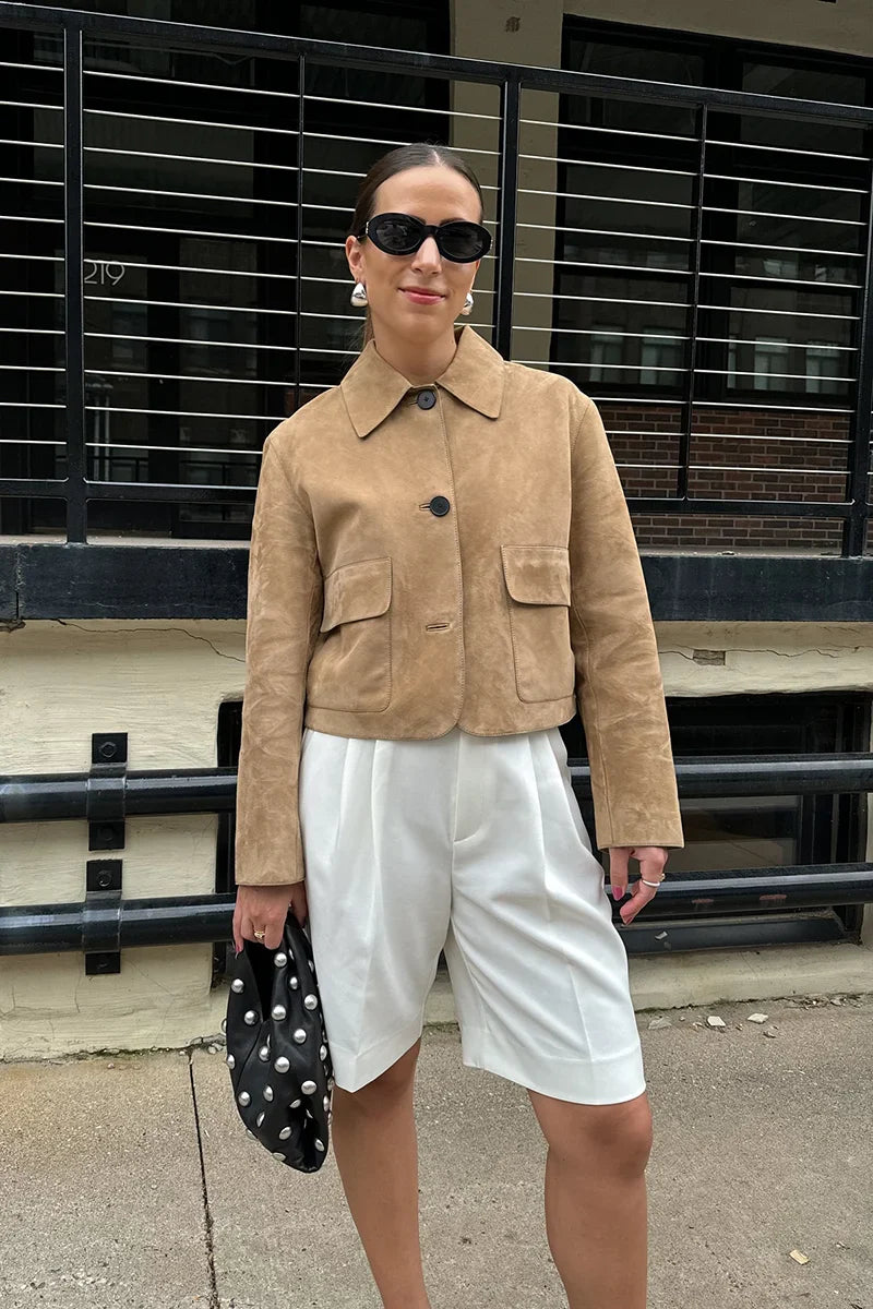 Veste en daim fendu avec poche