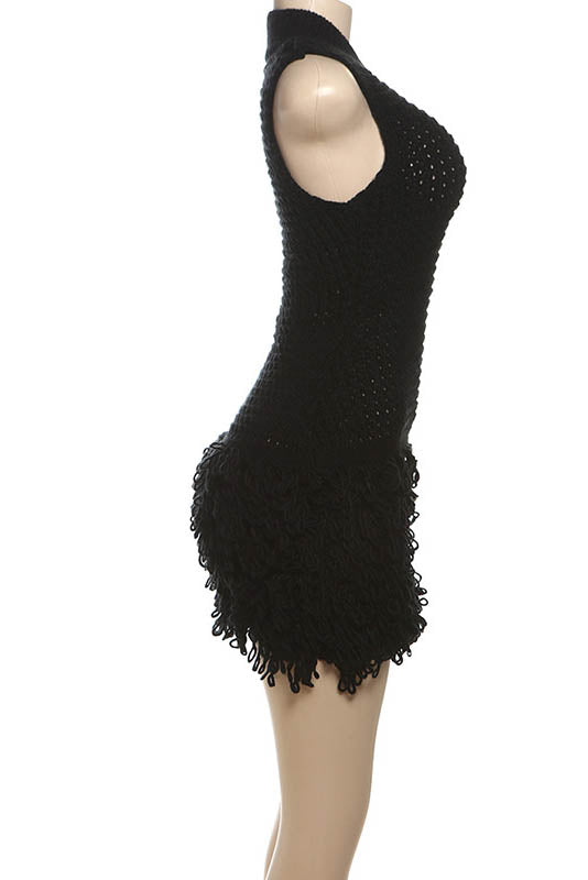 Fringe Cut-Out Slim-Fit Patchwork Kleid