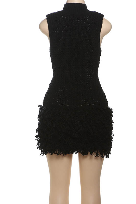Fringe Cut-Out Slim-Fit Patchwork Kleid