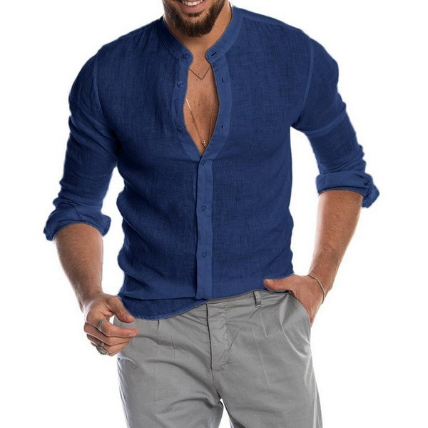 Chemise élégante en lin sans col Alessandro