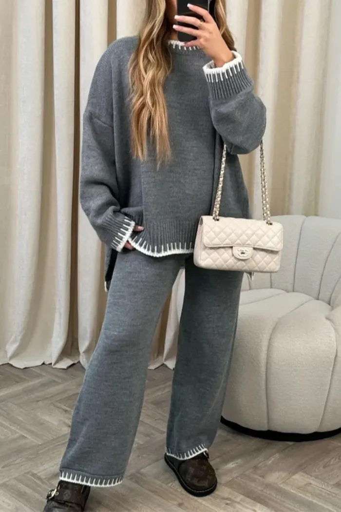Ensemble pull d'hiver chaud à manches longues et détails spéciaux