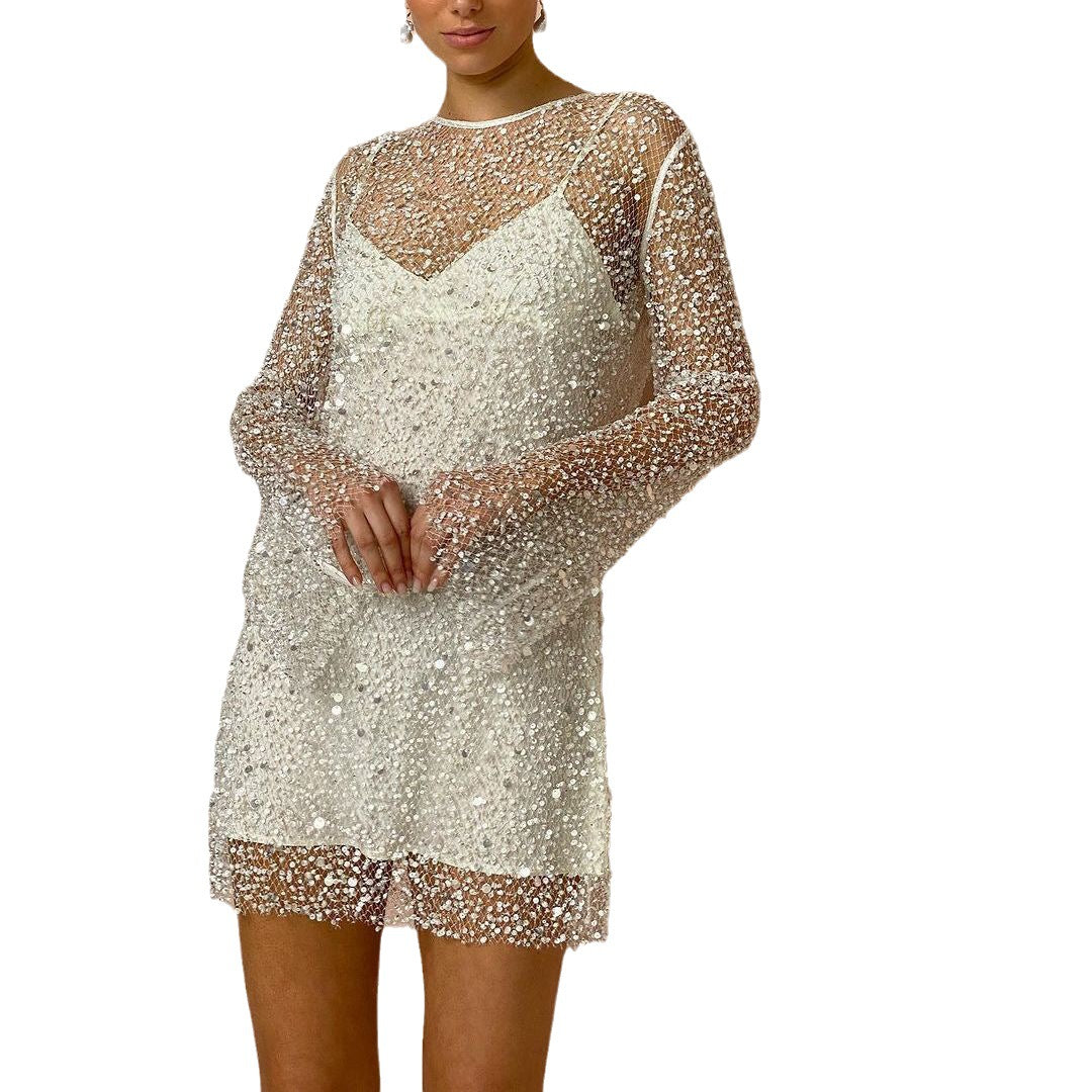 Avaline - Mini-robe à sequins - Style maille transparente